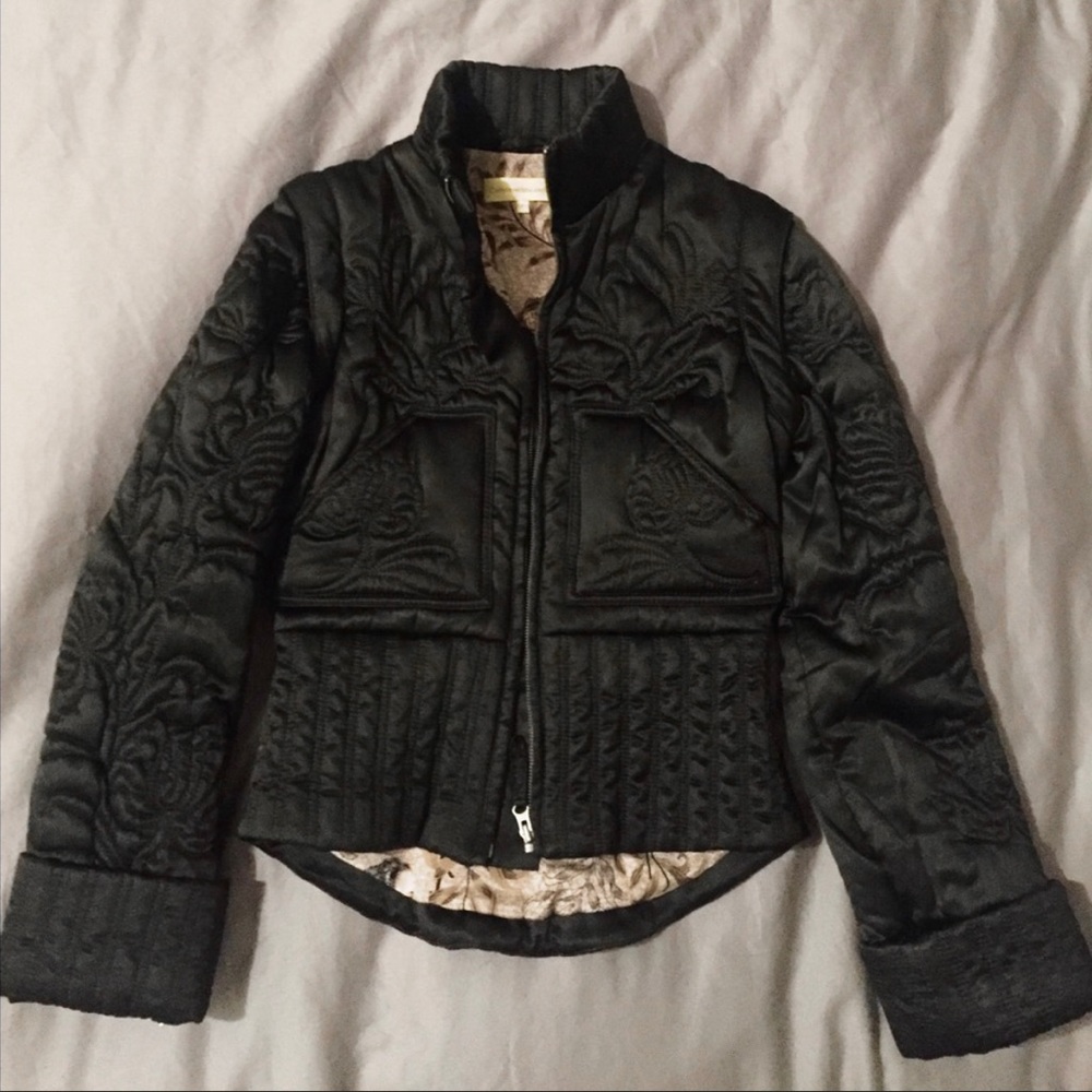 Catherine Malandrino Puffer Alternative Down Jacket Convertible Vest Silk Floral